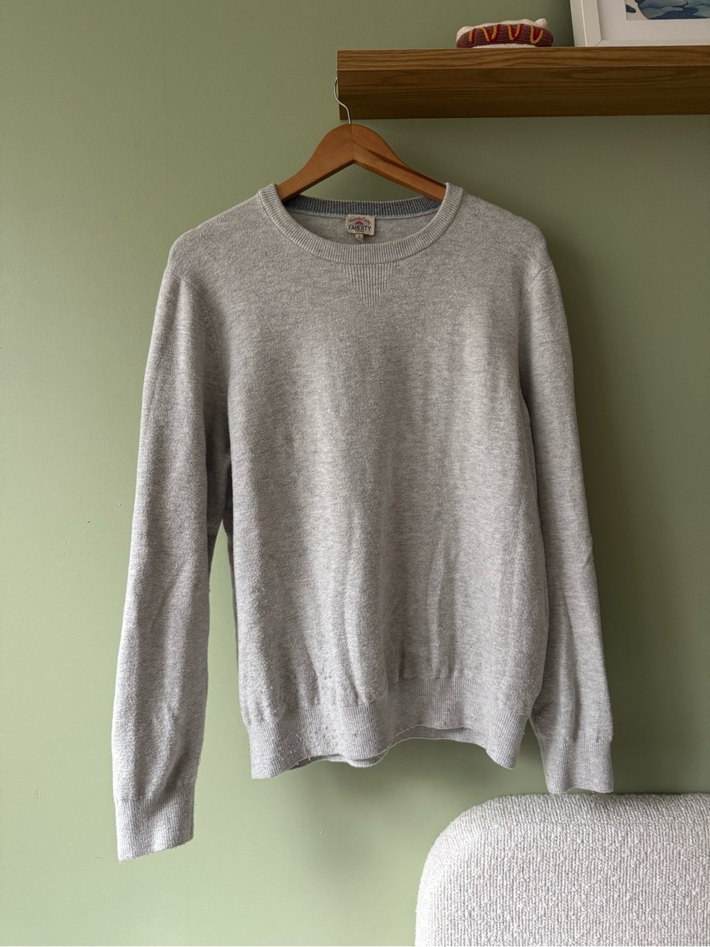 Faherty Light Gray Crewneck Sweater